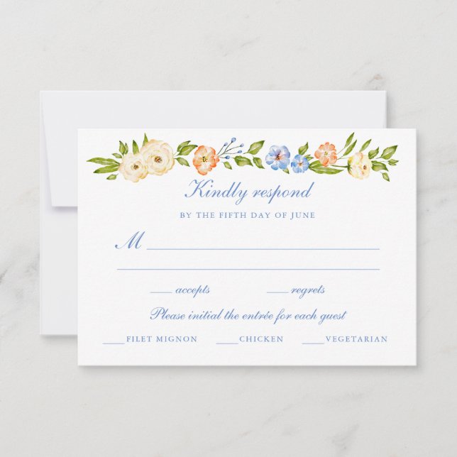 Cartão RSVP Floral Border Wedding  (Frente)