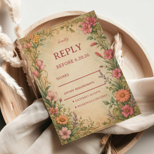 Cartão RSVP Floral Botânico Vintage
