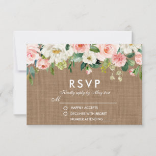 Cartão RSVP Floral branco do rosa rústico de serapilheira do