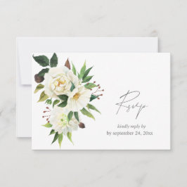 Cartão RSVP Floral Branco & Verdura 2 com Refeição