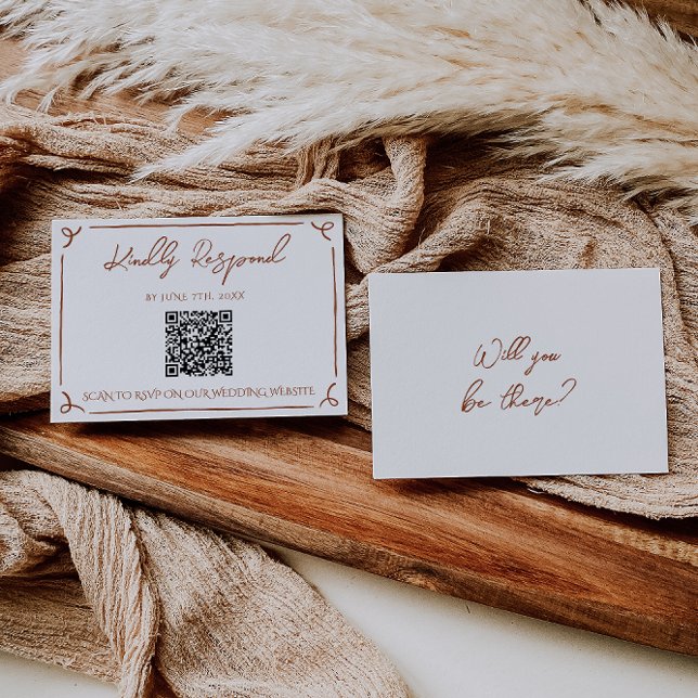 Cartão RSVP Floral Burnt Orange Terracotta QR Code Wedding (Criador carregado)
