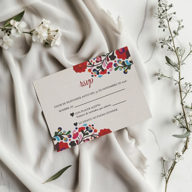 Cartão RSVP Floral Colorful Botanical Flowers Spanish Wedding (Floral Colorful Botanical Flowers Spanish Wedding RSVP Card)