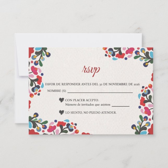 Cartão RSVP Floral Colorful Fiesta Spanish Wedding (Frente)