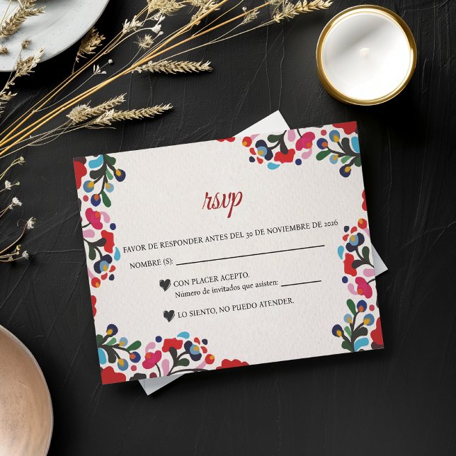Cartão RSVP Floral Colorful Fiesta Spanish Wedding (Floral Colorful Fiesta Spanish Wedding RSVP Card)