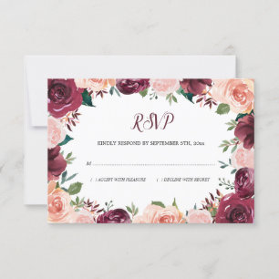Cartão RSVP Floral cora o casamento cor-de-rosa da beira de