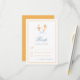 Cartão RSVP Floral Crest Bow Monogram Spring Wedding