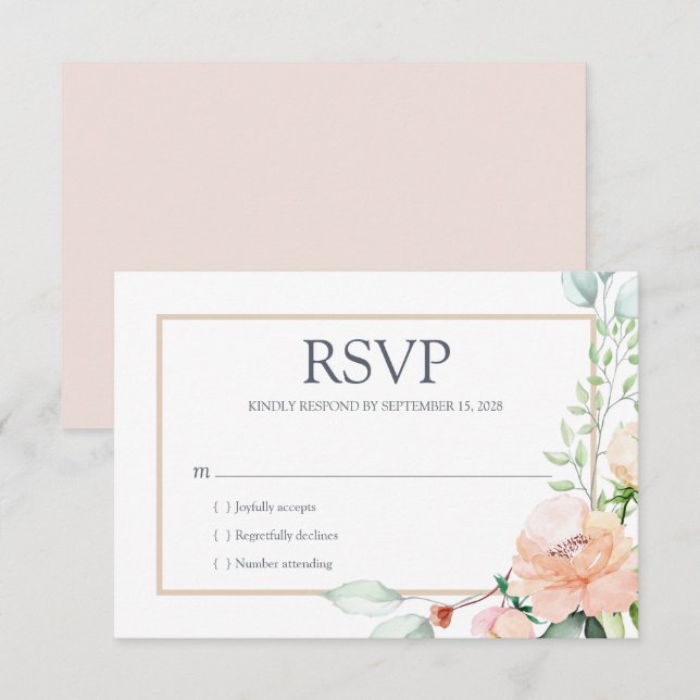 Cartão RSVP Floral de Aquarela Rosa Elegante (Frente/Verso)