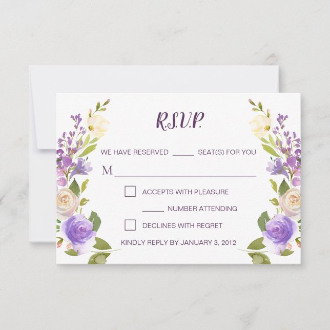 Cartão RSVP Floral de Casamento Floral Lilac Water (Frente)