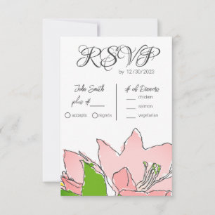 Cartão RSVP Floral de Casamento Rosa e Verde