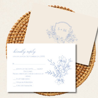 Cartão RSVP Floral de Crest Monogramas Dusty Blue