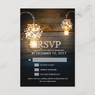Cartão RSVP floral de Luzes brilhantes Mason Jar