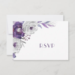 Cartão RSVP Floral de Prata Roxo entrada + convidados