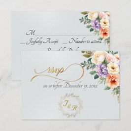 Cartão RSVP Floral de Primavera & Coroa - Branco Pérola