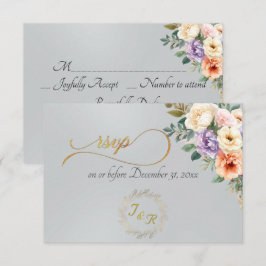 Cartão RSVP Floral de Primavera & Coroa - Prata