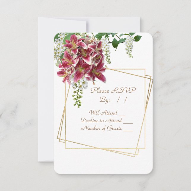 Cartão RSVP Floral de Stargazer de Casamento (Frente)