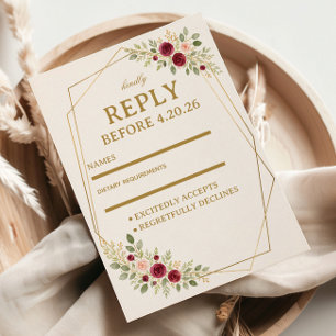 Cartão RSVP Floral Dourado Elegante