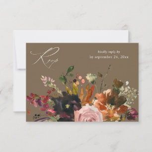 Cartão RSVP Floral Dourado, Roxo e Rosa com Refeição V2- TA