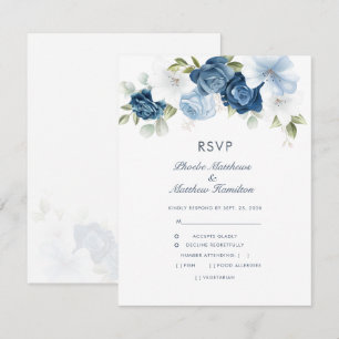 Cartão RSVP Floral Dusty Azul Moderno Botânico
