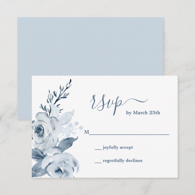 Cartão RSVP Floral Dusty Blue (Frente/Verso)