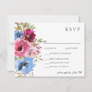 Cartão RSVP Floral Elegante Azul-Dusty-Blush