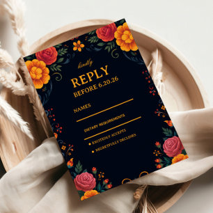 Cartão RSVP Floral Elegante Folclore Vintage
