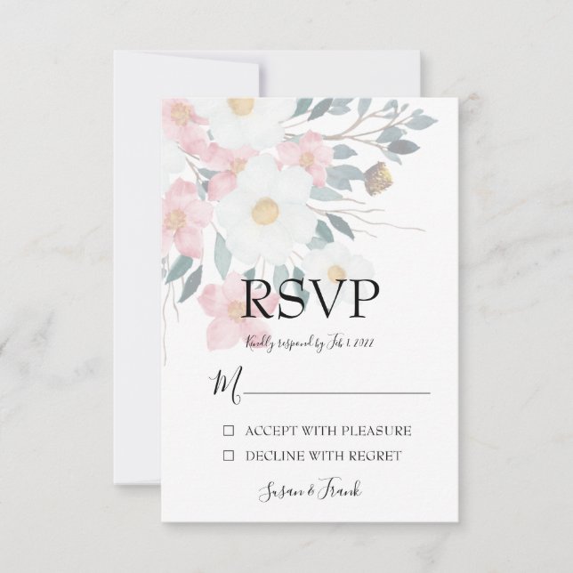 Cartão RSVP Floral Elegante Rustic Watercolor (Frente)