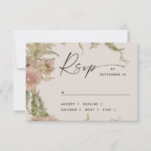 Cartão RSVP Floral & Fern Wedding Insert. Botânica do Marfim q