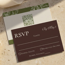Cartão RSVP Floral Marrom Rústico QR