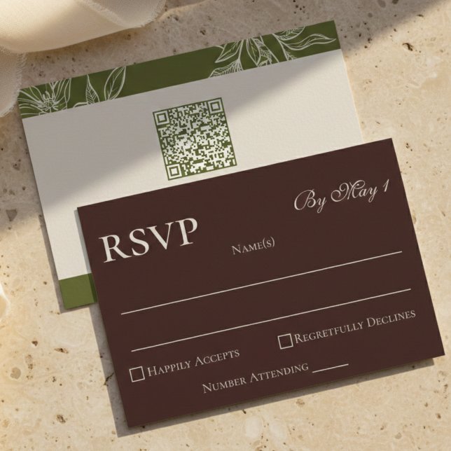 Cartão RSVP Floral Marrom Rústico QR (Rustic Brown Floral QR RSVP Card)