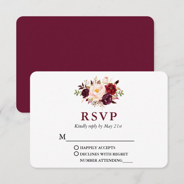 Cartão RSVP Floral Moderno Elegante de Casamento (Frente/Verso)