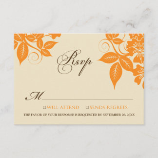 Cartão RSVP Floral Moderno Laranja/Chocolate