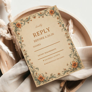 Cartão RSVP Floral Ornamental Vintage Elegante
