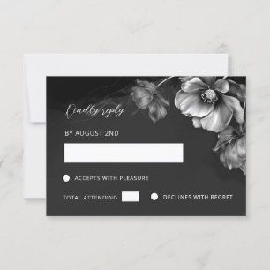 Cartão RSVP Floral Preto Prata
