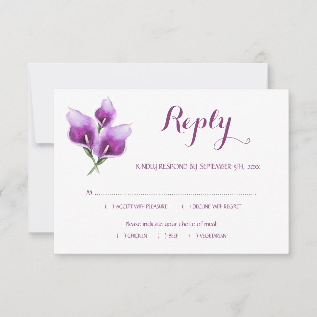 Cartão RSVP Floral Purple Calla Lily Monogramas Refeição De Ca (Frente)