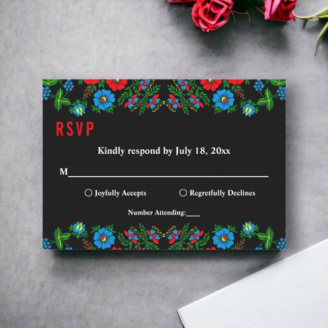 Cartão RSVP Floral Romântica Elegante Botânica, Preto E Branco (Criador carregado)