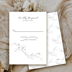 Cartão RSVP Floral Russo Minimalista Simples Preto e Branco