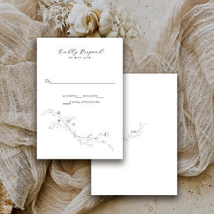 Cartão RSVP Floral Russo Minimalista Simples Preto e Branco