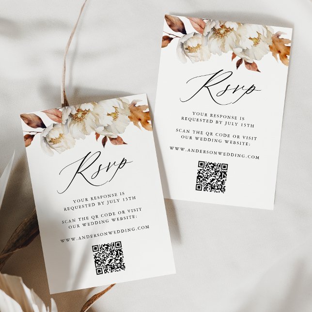 Cartão RSVP Floral Rústico de Outono Código QR Casamento (Criador carregado)