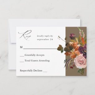 Cartão RSVP Floral Rústico, Dourado, Roxo e Rosa sem Meal-Taup