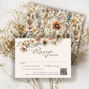 Cartão RSVP Floral Rústico em Aquarela Outono Marfim Casamento