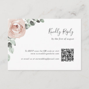 Cartão RSVP Floral Sage Greenery Dusty Rosa Código QR Casament