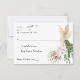 Cartão RSVP Floral Tropical Boho Verde sem Opção de Refeição R