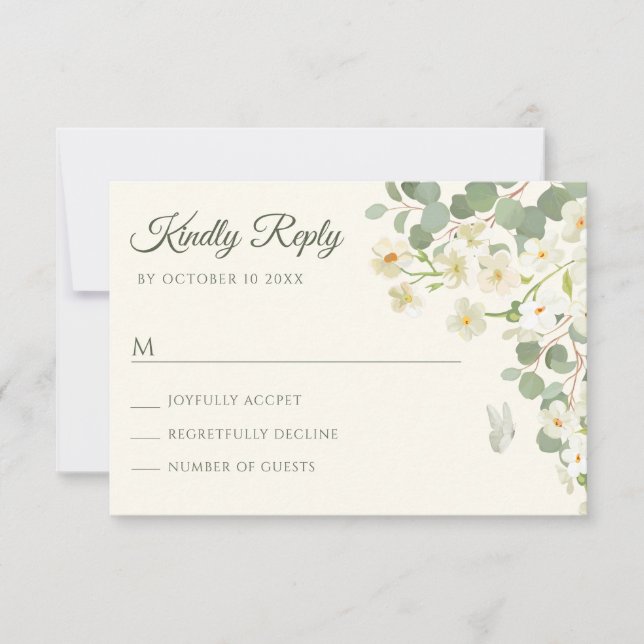 Cartão RSVP Floral verde pastel (Frente)