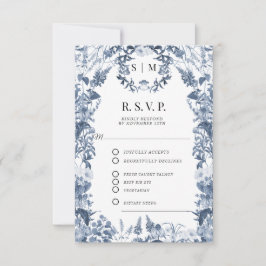 Cartão RSVP Floral Wildflower Blue e White Código QR Casamento