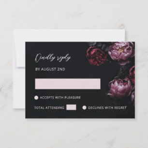 Cartão RSVP Flores 3D Vermelho Roxo Preto