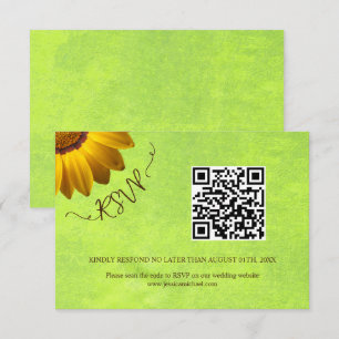 Cartão RSVP Flores Amarelas no Casamento Verde Abstrato