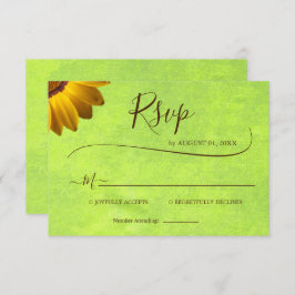 Cartão RSVP Flores Amarelas no Casamento Verde Abstrato