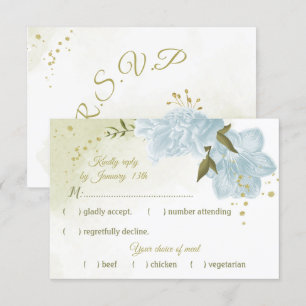 Cartão RSVP Flores azuis bonito folhas verdes botânicas