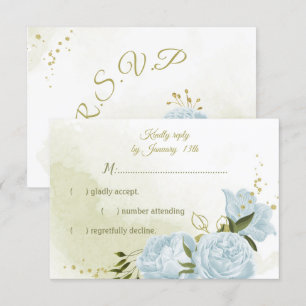 Cartão RSVP Flores azuis bonito folhas verdes botânicas