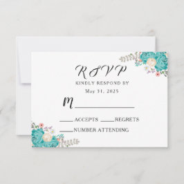 Cartão RSVP Flores Azuis Florais De Casamento Elegante